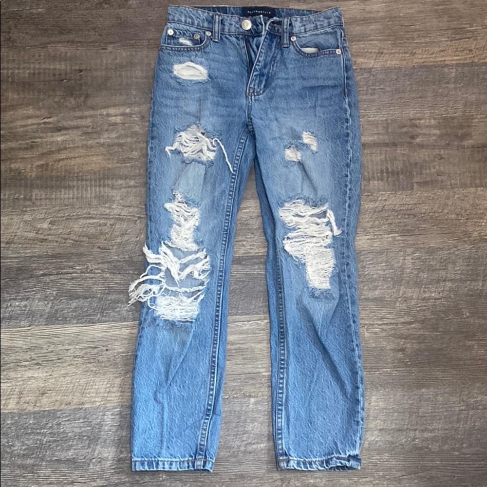 Aeropostale Medium Wash Ripped Mom Jeans